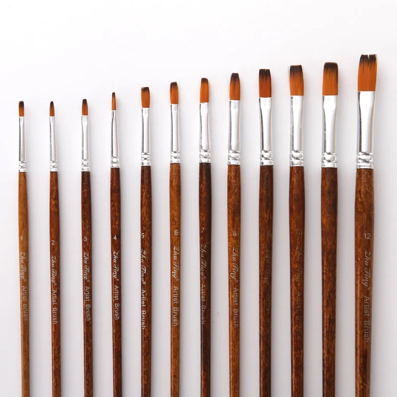 12 Nylon Wool Gouache Watercolor Paint Brushes Pen Set