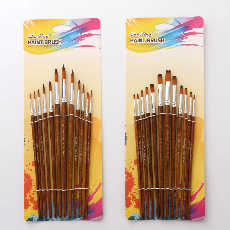 12 Nylon Wool Gouache Watercolor Paint Brushes Pen Set