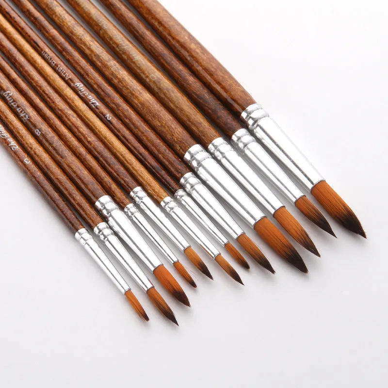 12 Nylon Wool Gouache Watercolor Paint Brushes Pen Set