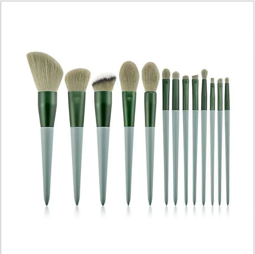 13pcs Professional Green Makeup Brushes Set with Storage Bag