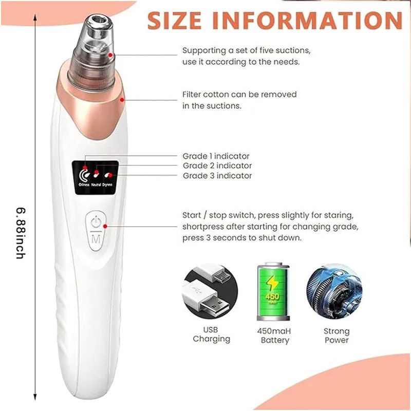 5 in 1 Black Head Remover machine, Powerful Pimple Pore Cleaner, Vacuum Suction Tool