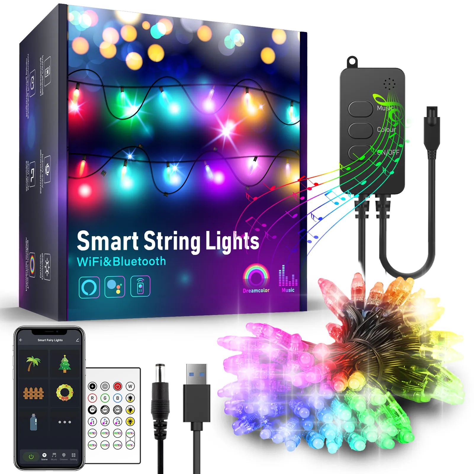 5 Meters Smart WiFi RGB Fairy Lights with 50 LEDs, IP65 for Outdoor Usage, IR Remote, APP & Voice Control