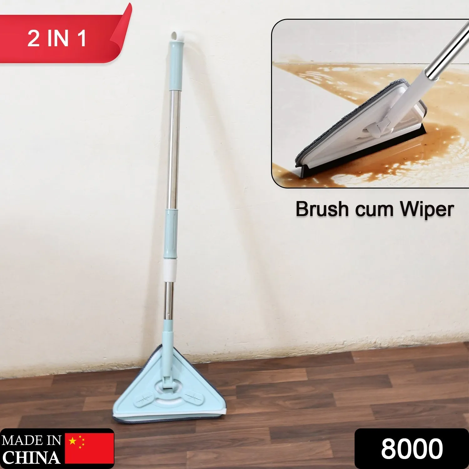 8000  2 In 1 Extendable Triangle Mop Retractable Cleaning Mop Brush & Viper, 360 Degree Rotating Floors Wall Cleaning Mop Dust Mop with Telescopic Handle and Reusable Mop Heads (1 Pc)