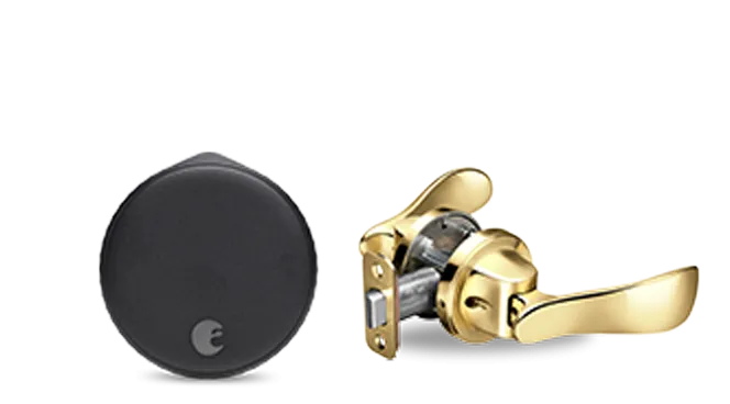 August Wi-Fi Smart Lock   Navis Paddle in Polished Brass