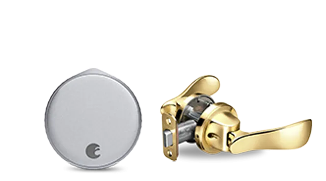 August Wi-Fi Smart Lock   Navis Paddle in Polished Brass