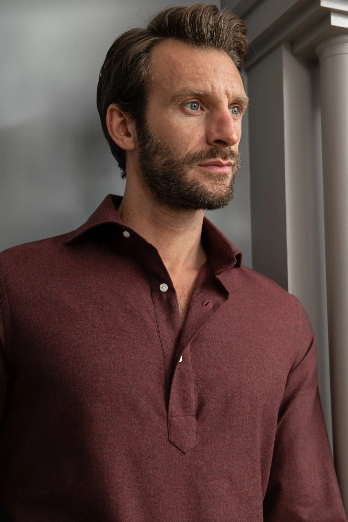 Bordeaux Popover Shirt - Flannel Touch - Made in Italy