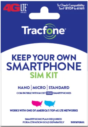 BYOP = Tracfone By T-Mobile $25 Unlimited Talk and Text, 2gb Web   Sim Kit  New Number  Smartphone Only