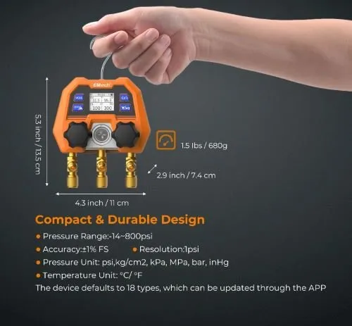 Elitech DMG-4B Digital Manifold Gauge App Control AC Gauges
