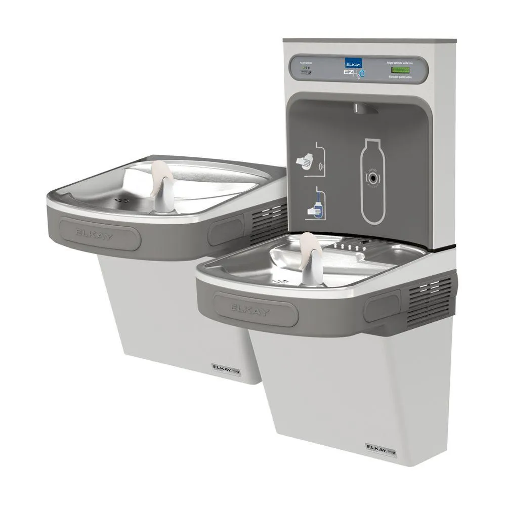 Elkay EZSTLG8WSSK | Wall-mount Versatile Bi-level Bottle Filling Station |  Filterless, High-efficiency chiller, EZ-style fountains, Stainless Steel