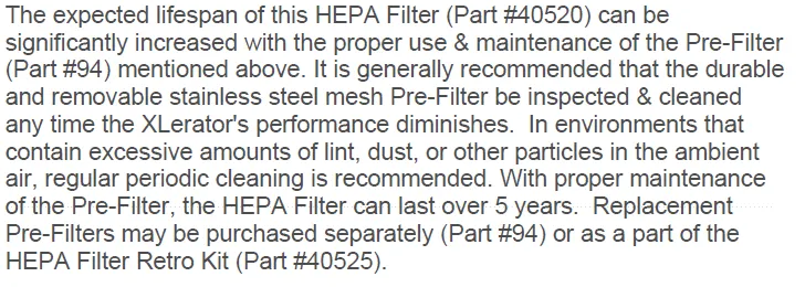 Excel Dryer XLERATOR® 40520 Certified HEPA Filter (Replacement Only)