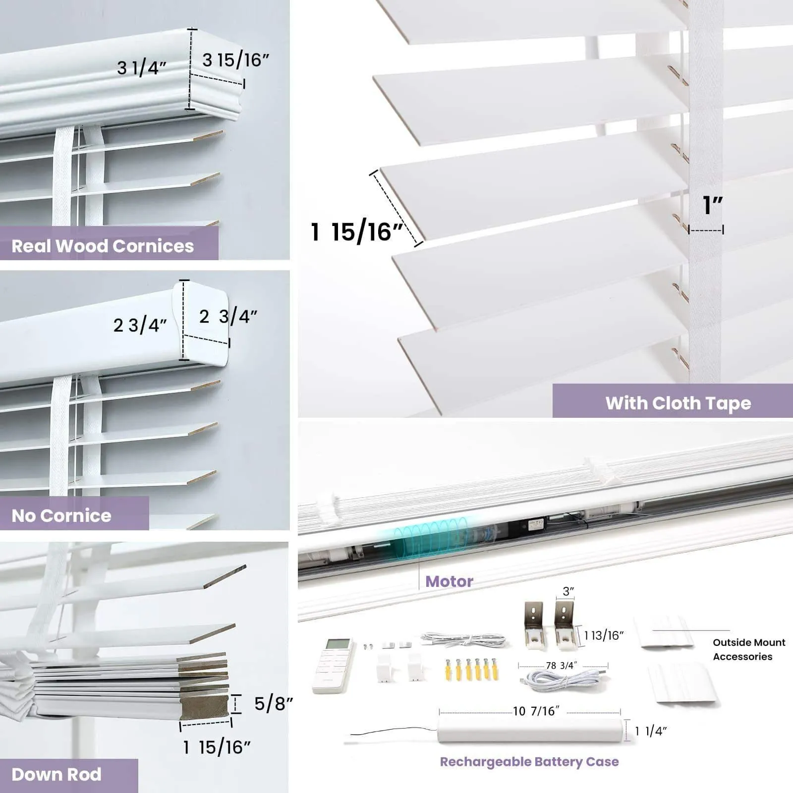 Graywind Motorized Real Wood Blinds |  Basswood White | Customizable