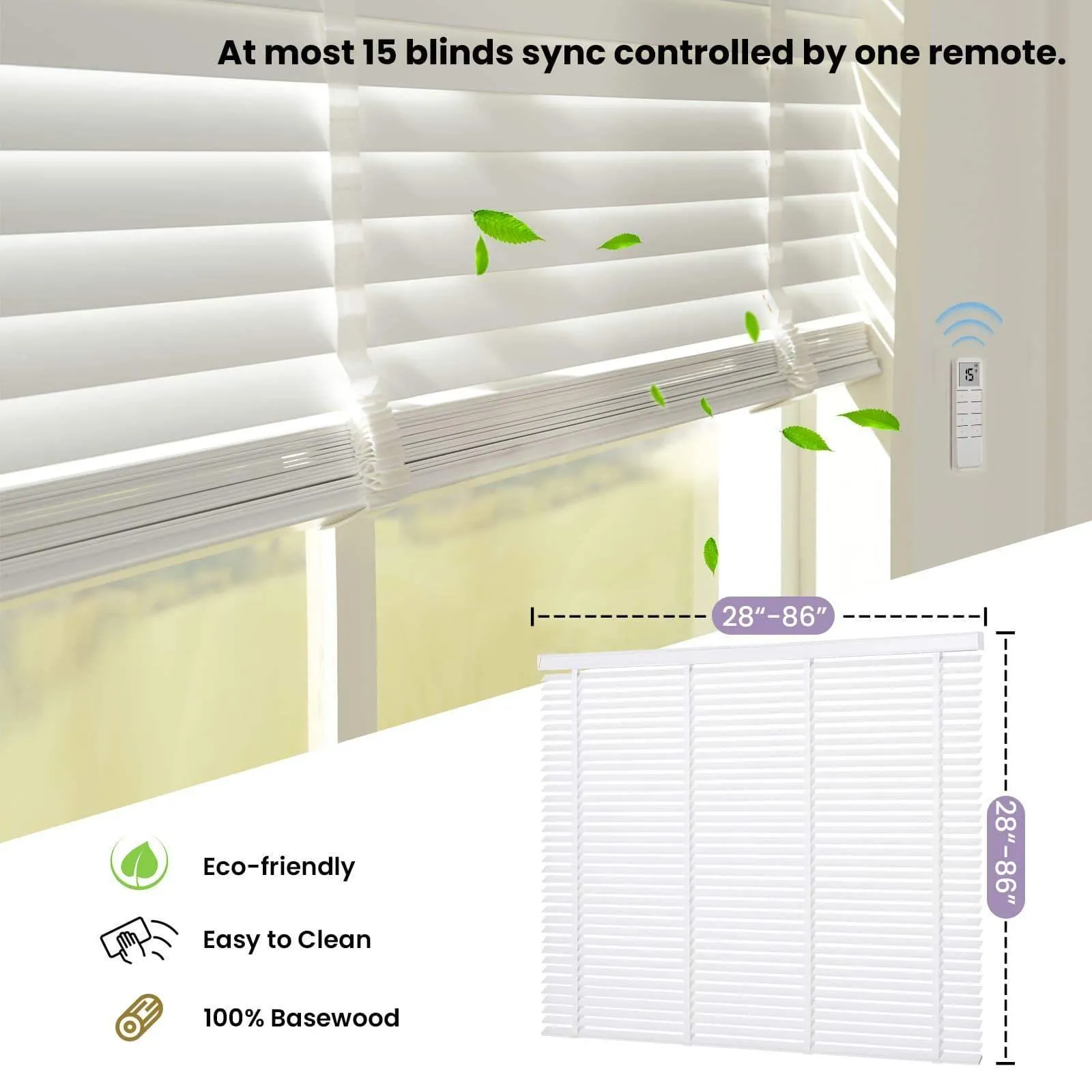 Graywind Motorized Real Wood Blinds |  Basswood White | Customizable