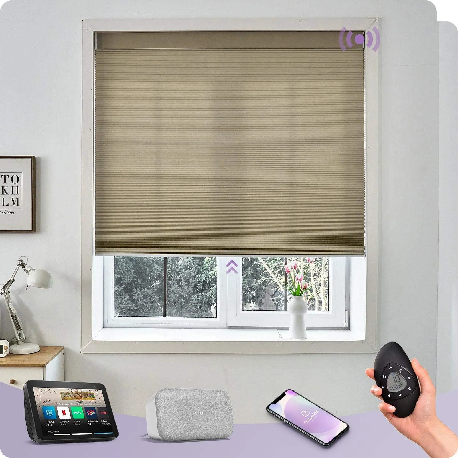 Graywind Motorized Zigbee Cellular Shades | Light Filtering Series | Customizable