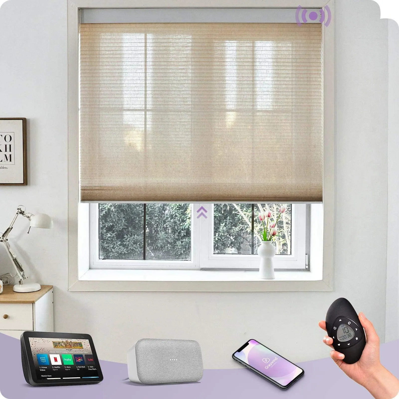 Graywind Motorized Zigbee Cellular Shades | Light Filtering Series | Customizable