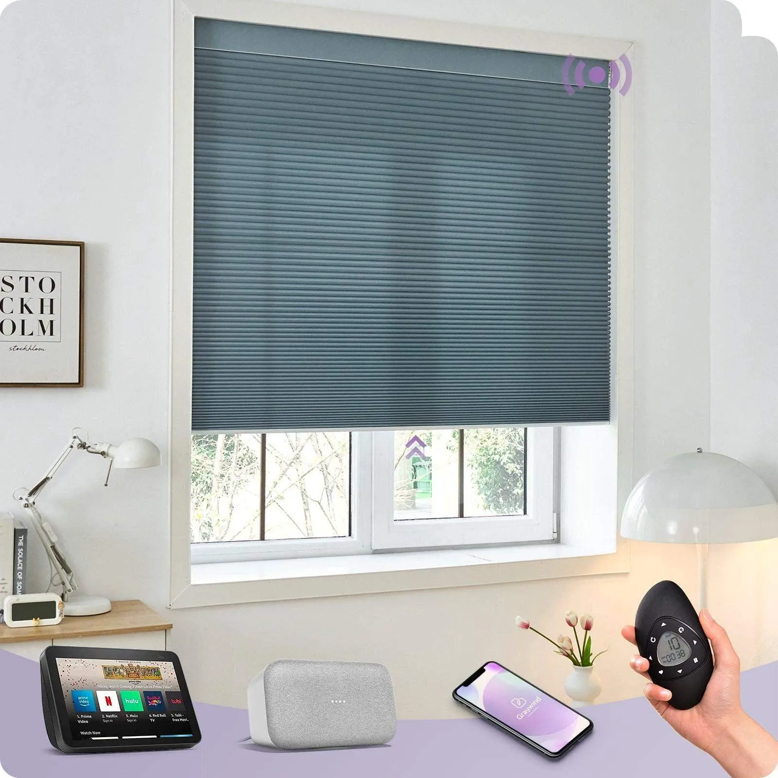 Graywind Motorized Zigbee Cellular Shades | Light Filtering Series | Customizable