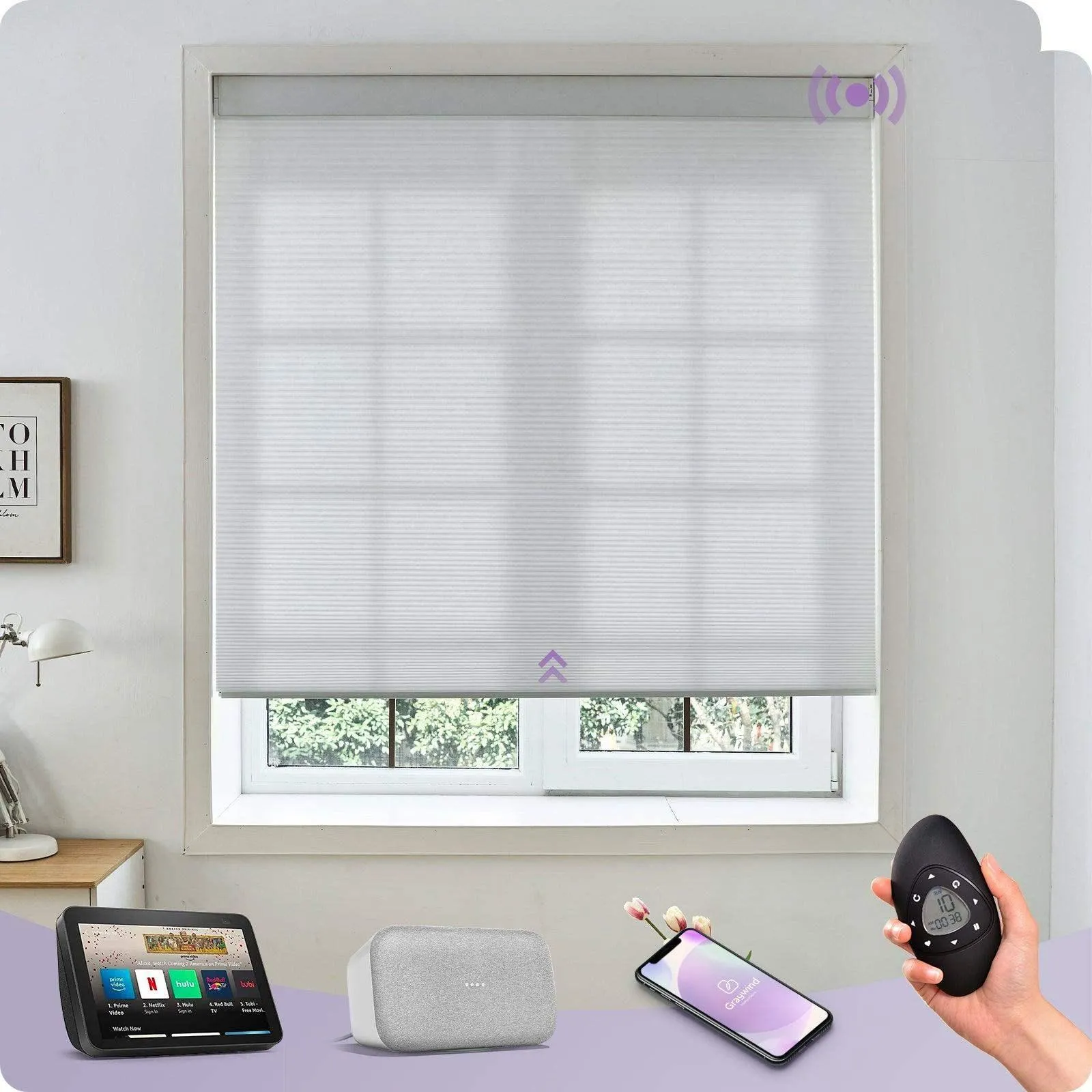 Graywind Motorized Zigbee Cellular Shades | Light Filtering Series | Customizable