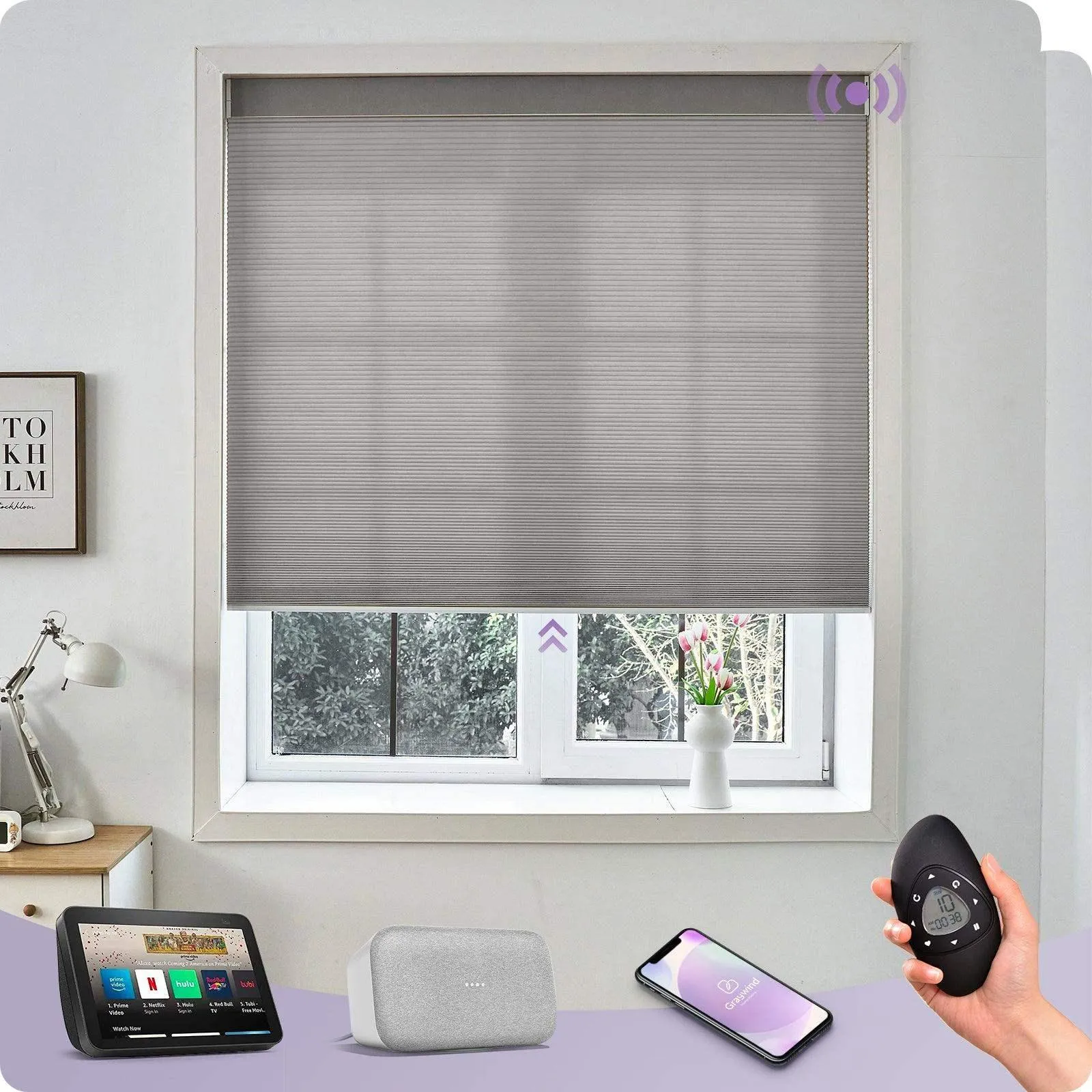 Graywind Motorized Zigbee Cellular Shades | Light Filtering Series | Customizable