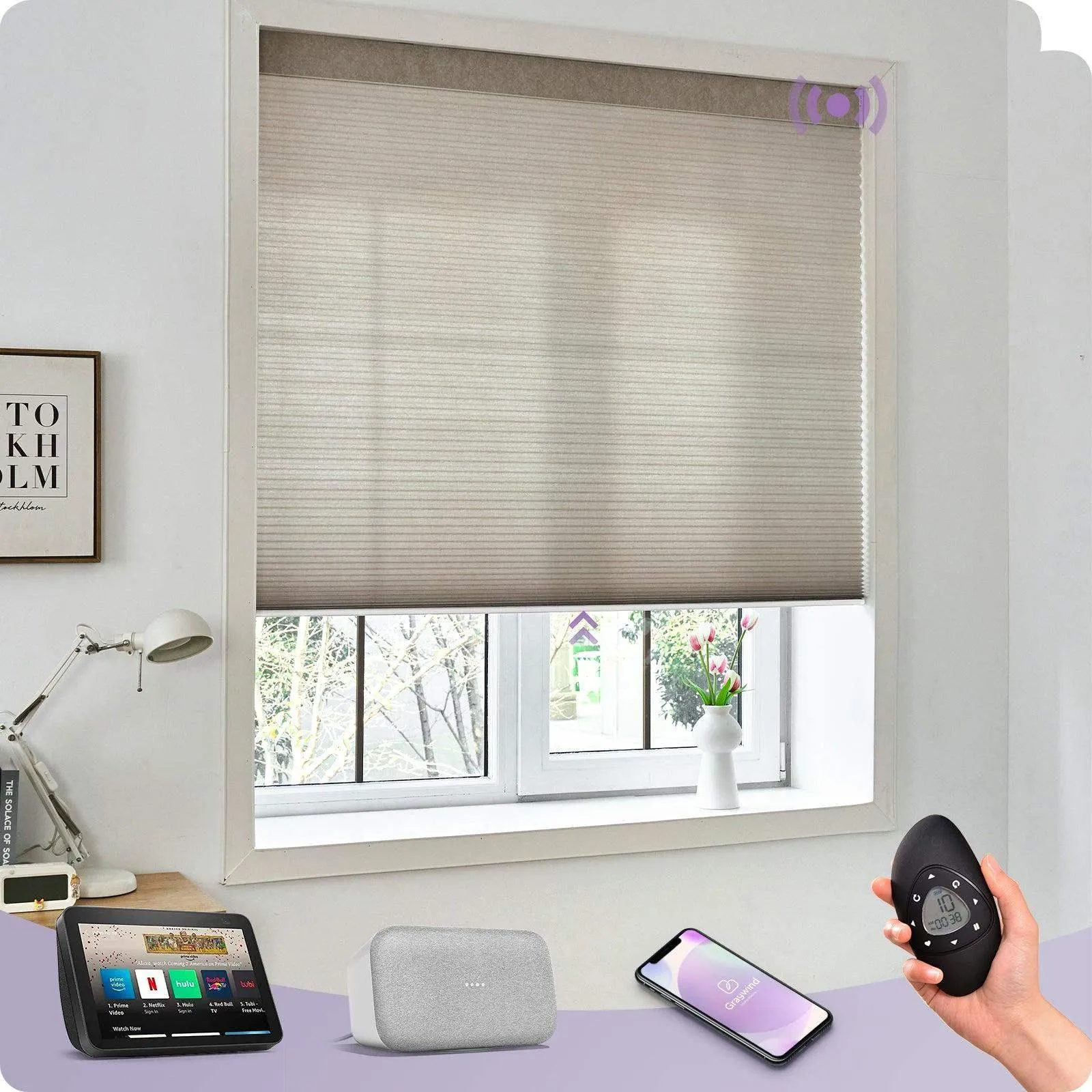 Graywind Motorized Zigbee Cellular Shades | Light Filtering Series | Customizable