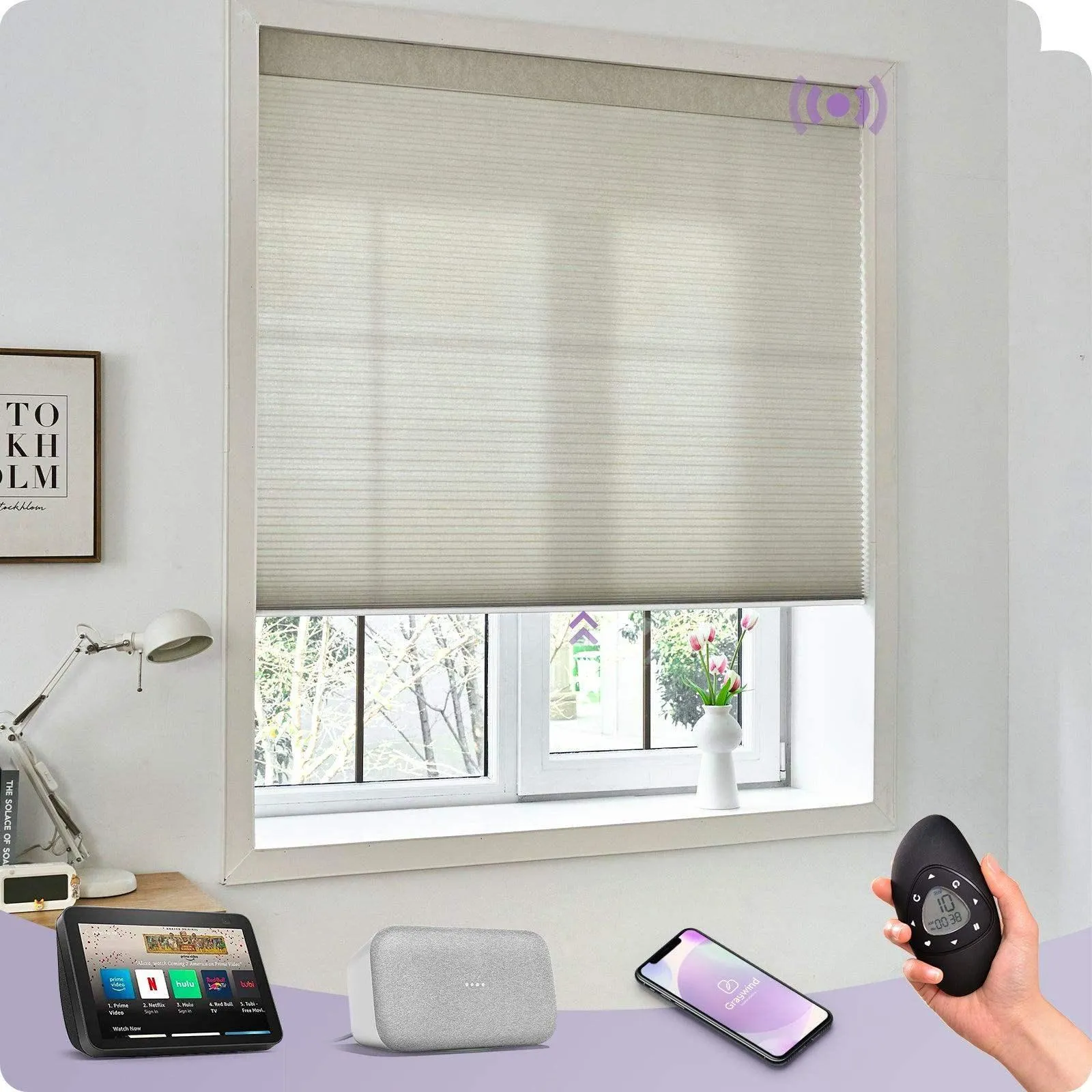 Graywind Motorized Zigbee Cellular Shades | Light Filtering Series | Customizable