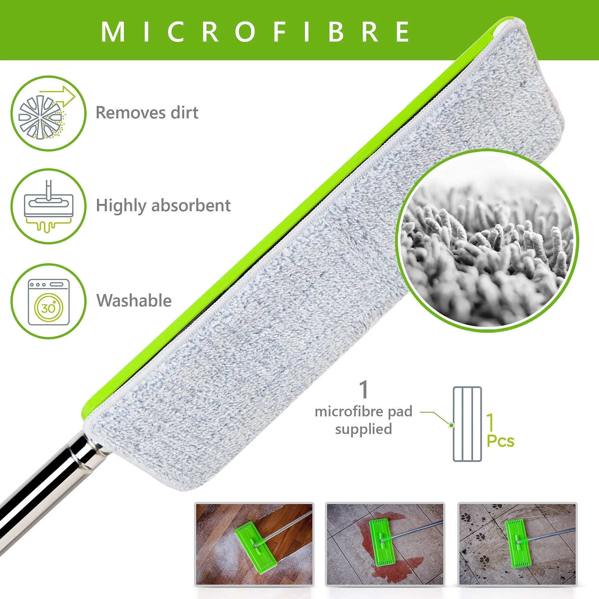 Microfibre Mop Pad Replacement For  Flat Mop And Bucket Suitable