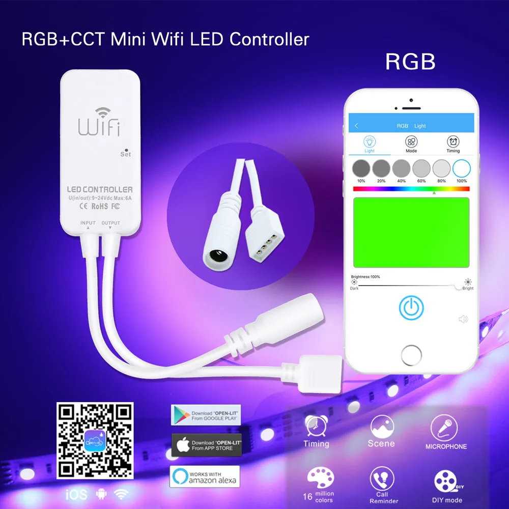 Mini WiFi APP LED Strip Controller for 3528 5050 Single Color RGB RGBW RGBCCT Alexa Voice DC9V-24V