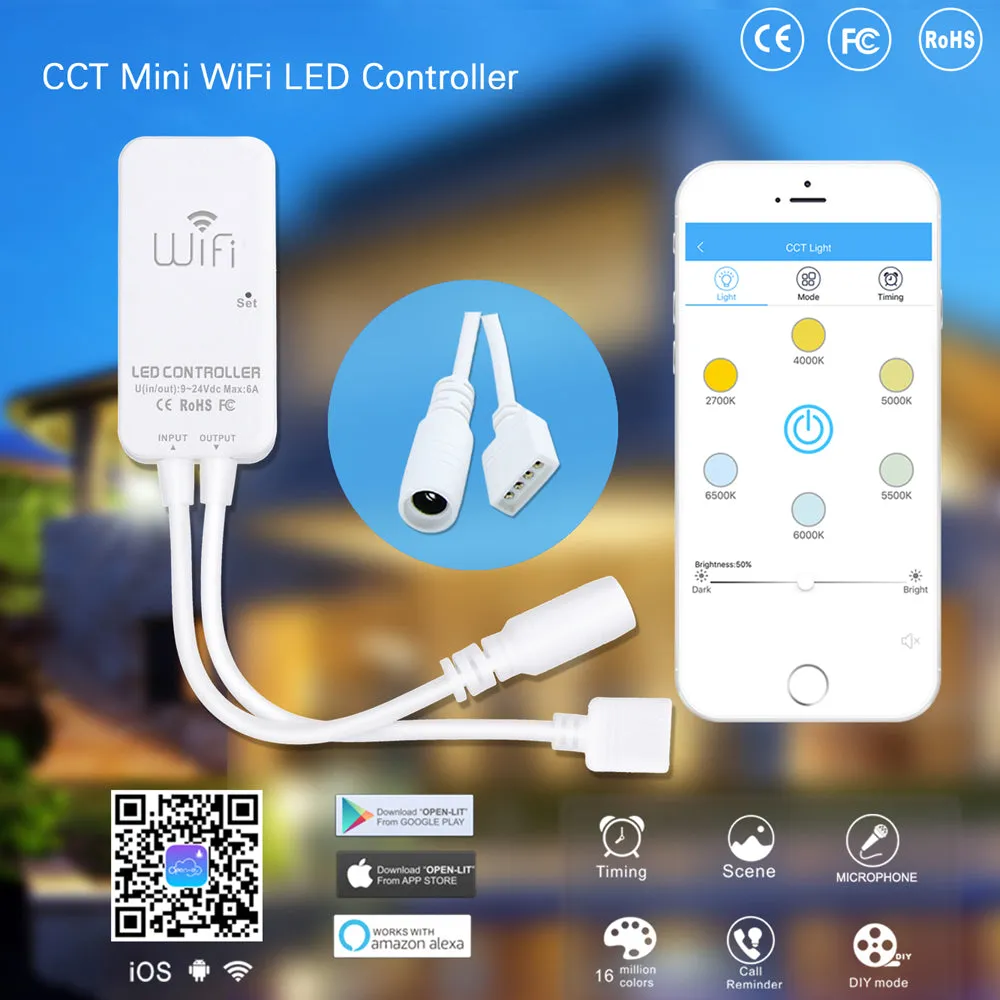 Mini WiFi APP LED Strip Controller for 3528 5050 Single Color RGB RGBW RGBCCT Alexa Voice DC9V-24V