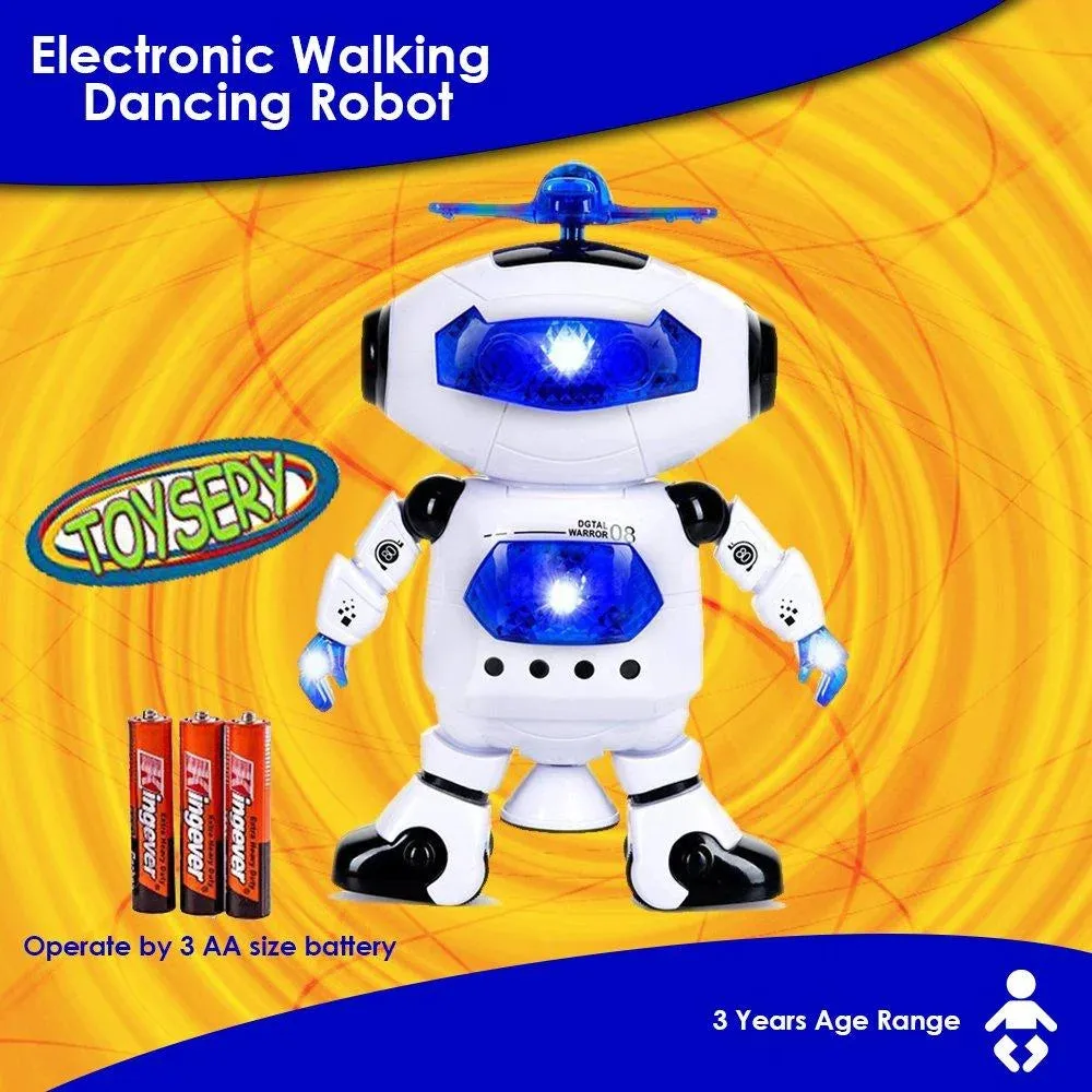 Musical Walking Dancing Toy Robot  for Kids, Flashing Lights, 360° Body Spinning