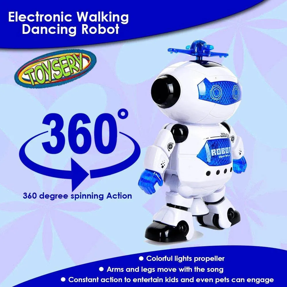 Musical Walking Dancing Toy Robot  for Kids, Flashing Lights, 360° Body Spinning