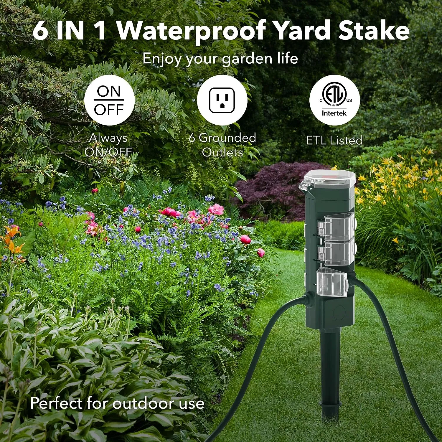 Outdoor Smart WiFi Plug Waterproof 6 Outlets Power Stake Timer with 6Ft Cord HBN