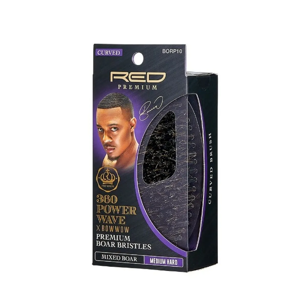 RED PREMIUM | 360 Power Wave Palm Boar Brush (Medium Hard)