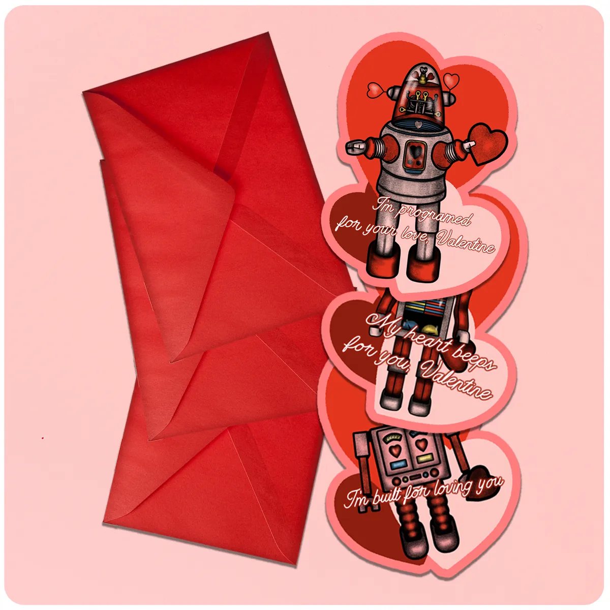 Retro Inspired Valentine's Day Robot Card Set of 3