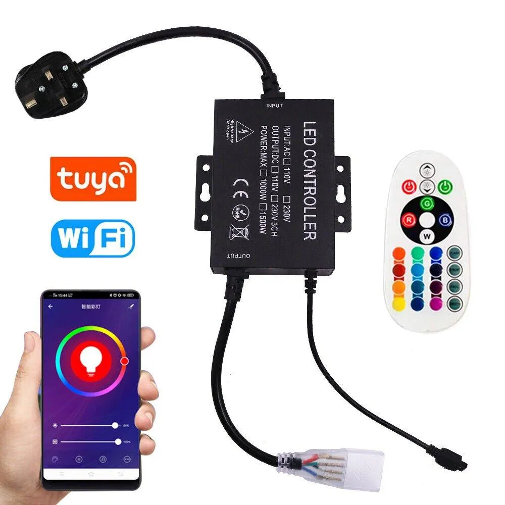 RGB LED Strip 220V 240V 60LEDs/m WIFI Controller with Remote Works with Google Home & Alexa