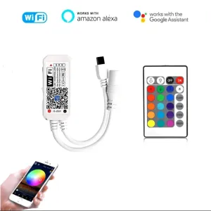 Smart WiFi IR Controller for RGB Led Strip Light with 21 Keys Remote, Compatible with Alexa & Google